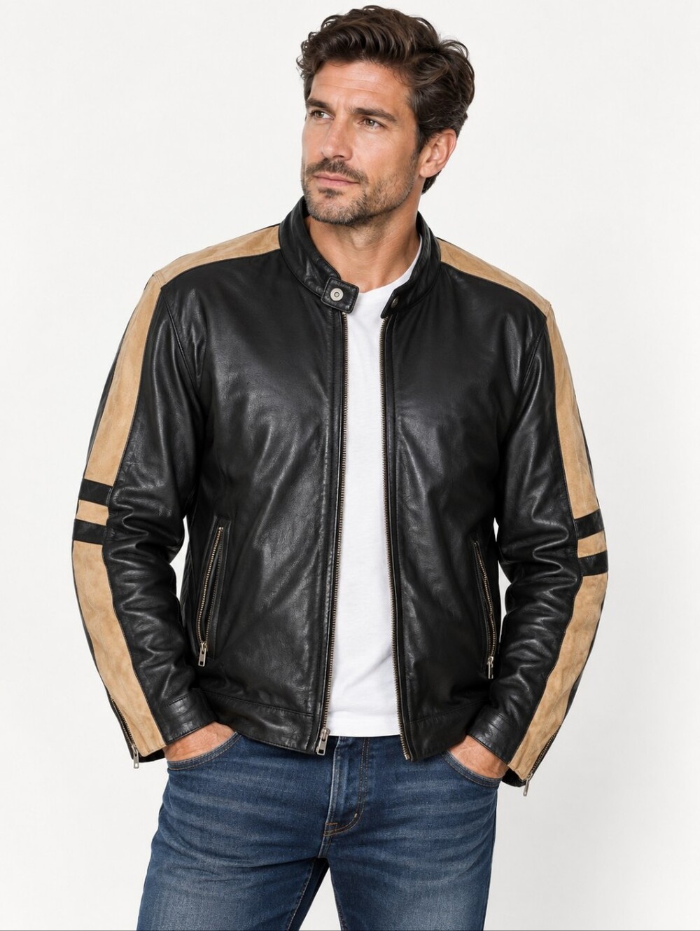 Vintage Wilsons Leather M. Julian Cafe Racer Jacket Men's L Black Tan